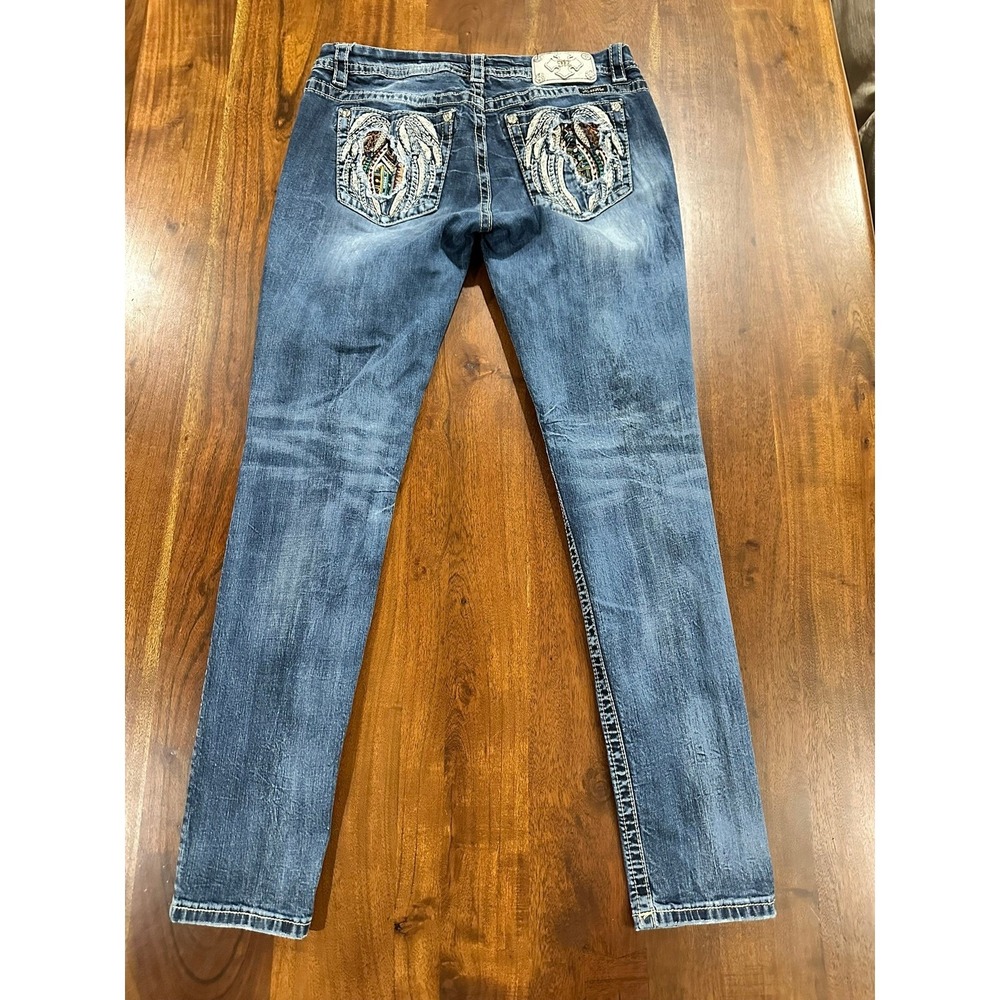 Miss Me Easy Skinny Embellished Wing Pocket Jeans Dark Wash Size 31